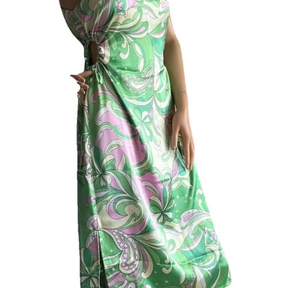 Christian Lacroix Green and Pink Swirl Dress